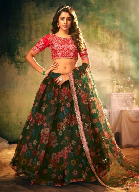 Dark Green Colour Shreematee Vihana New Exclusive Wedding Wear Heavy Organza Printed Lehenga Collection 108